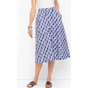 Talbot's Blue Tie-Dye Diamond Poplin Fit And Flare Cotton Skirt Sz Sp Coastal‎